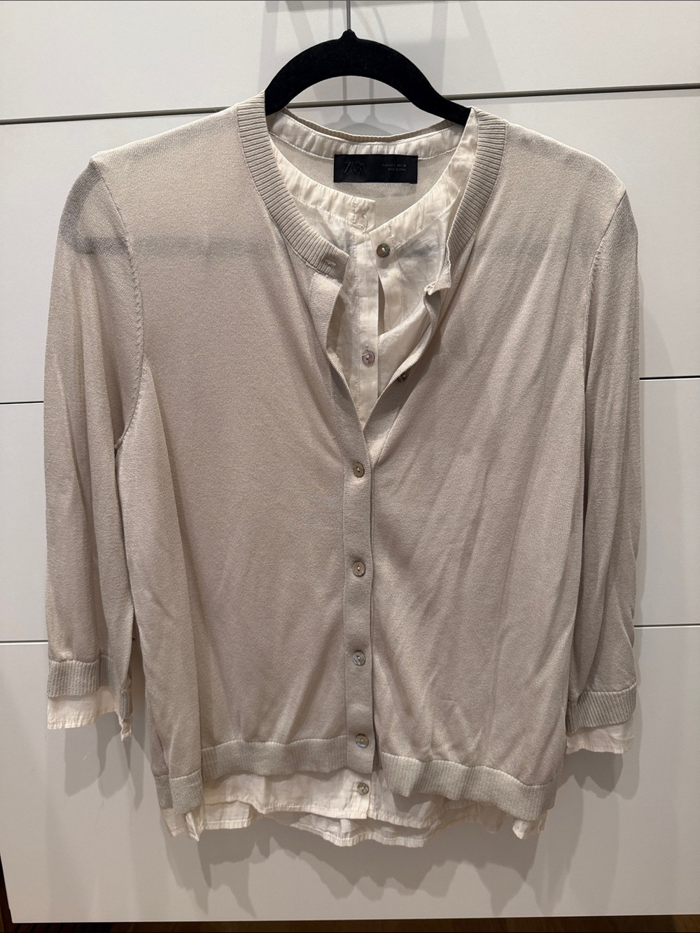 Zara Cream Layered Button-Front Cardigan Blouse